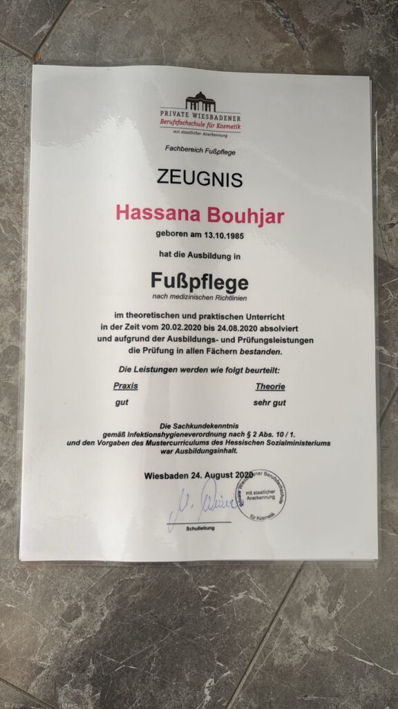 Zeugnis Fu&szlig;pflege